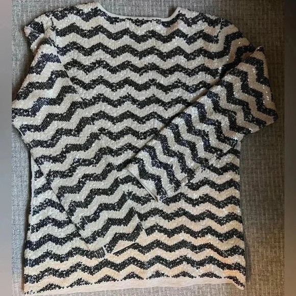 J.Crew black and cream striped sequin dress M - Picture 2 of 5